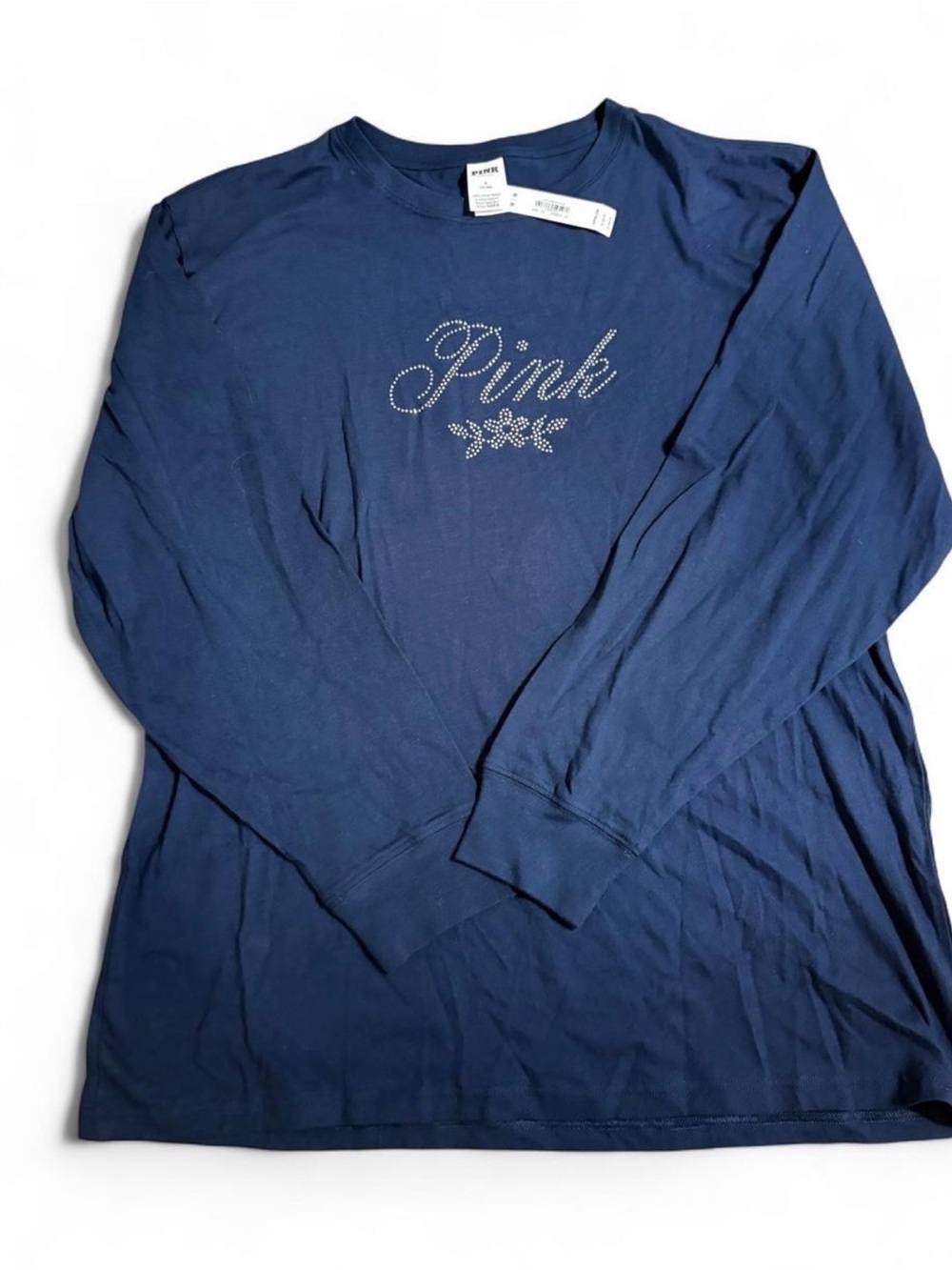 Victoria's Secret PINK Rhinestone Script Long Sleeve Tee - Navy